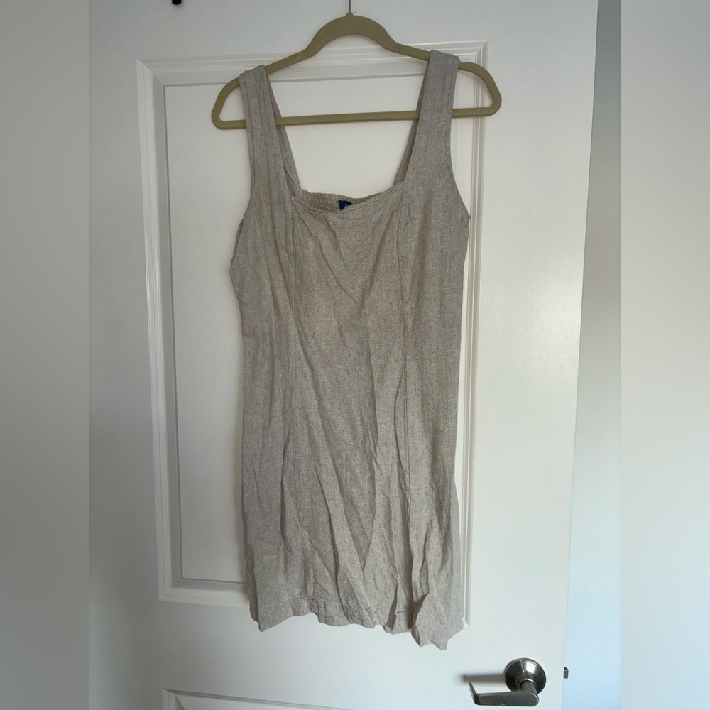 beige linen blend dress wear to work